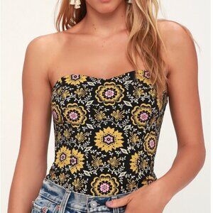 Free People Daisy Chain Black Floral Print Tie-Back Tube Top Small
